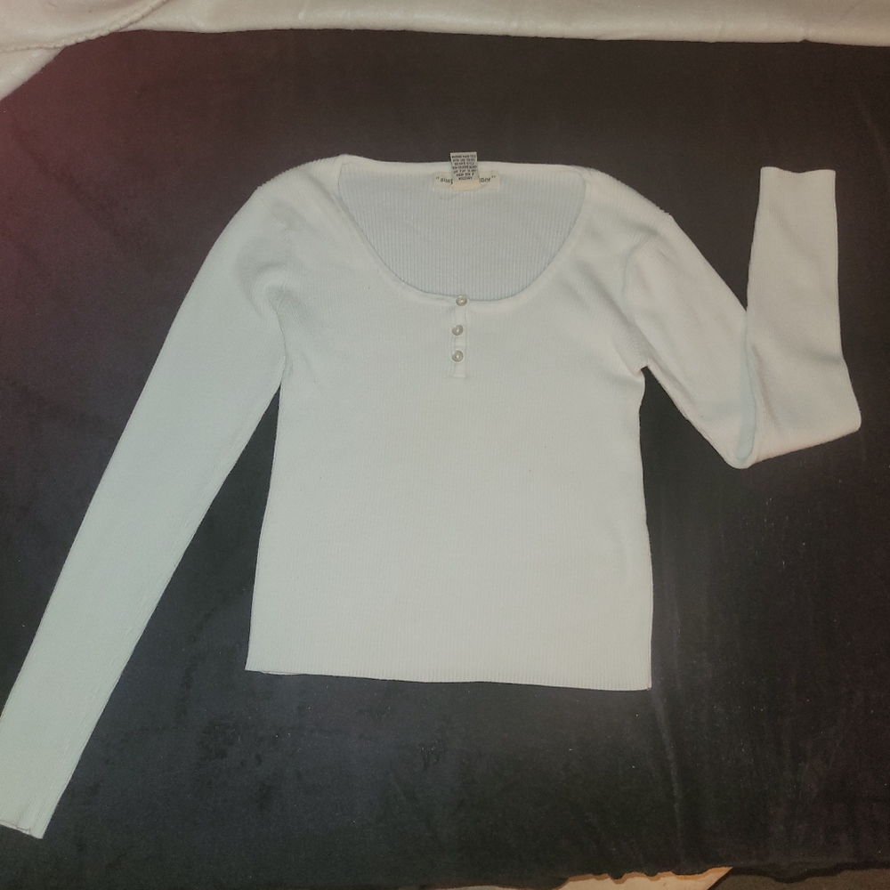 Suspicious Lines Womens White Long Sleeve Ribbed Top Size Large